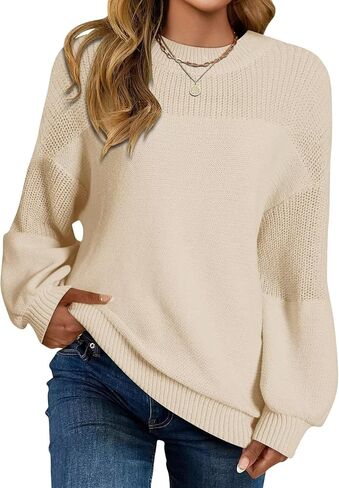 Wkior Women's Casual Sweater Loose Crewneck Knit Long Sleeve Solid Chunky Fall Pullover Sweaters Jumper Tops in Saudi Arabia