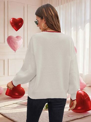 Womens Valentine Cute Heart Oversized Crew Neck Sweater Spring 2026 Dressy Casual Long Sleeve Pullover Sweaters in Saudi Arabia