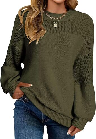 Wkior Women's Casual Sweater Loose Crewneck Knit Long Sleeve Solid Chunky Fall Pullover Sweaters Jumper Tops in Saudi Arabia