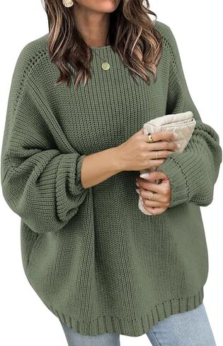 Wkior Women's Casual Sweater Loose Crewneck Knit Long Sleeve Solid Chunky Fall Pullover Sweaters Jumper Tops in Saudi Arabia