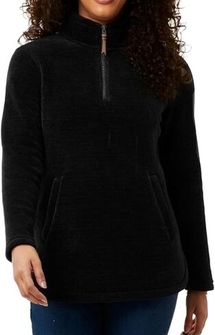 32 Degrees Heat Women's Mock Neck Fleece 1/4 Zip Pullover Sweater with Pockets (US, Alpha, XX-Large, Regular, Regular, Black) in Saudi Arabia