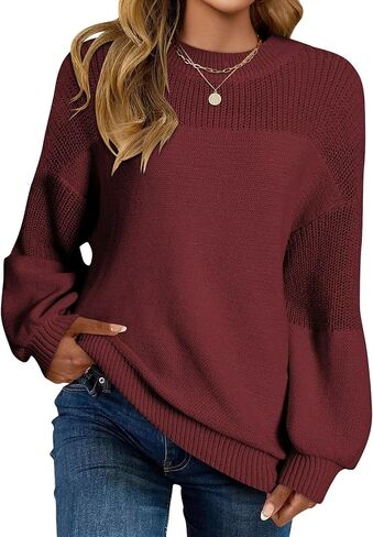 Wkior Women's Casual Sweater Loose Crewneck Knit Long Sleeve Solid Chunky Fall Pullover Sweaters Jumper Tops in Saudi Arabia