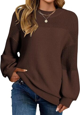 Wkior Women's Casual Sweater Loose Crewneck Knit Long Sleeve Solid Chunky Fall Pullover Sweaters Jumper Tops in Saudi Arabia