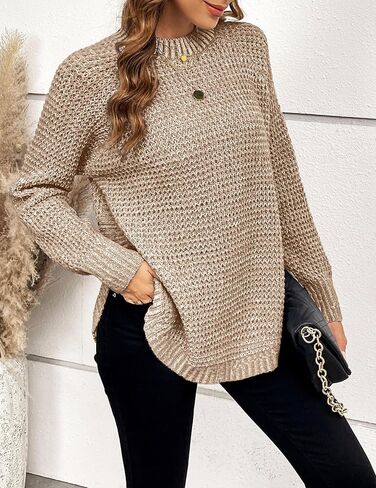 Womens Chunky Long Sweater for Women Fall Winter Spring 2025 Trendy Ladies Dressy Casual Cute Waffle Knit Crewneck Mock Neck Long Sleeve Pullover Sweaters Top Taupe XL in Kuwait