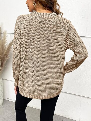 Womens Chunky Long Sweater for Women Fall Winter Spring 2025 Trendy Ladies Dressy Casual Cute Waffle Knit Crewneck Mock Neck Long Sleeve Pullover Sweaters Top Taupe XL in Kuwait