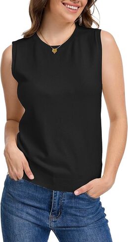 سترة نسائية من Breezy Lane بدون أكمام ورقبة دائرية وبلوفر علوي منسوج أساسي in Kuwait