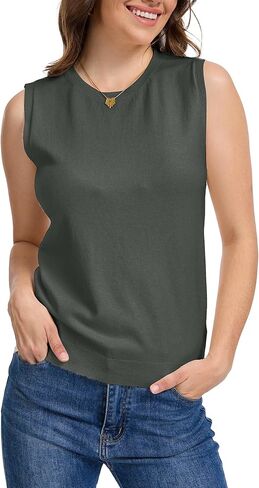 Breezy Lane Women's Sweater Vest Sleeveless Round Neck Basic Knit Pullover Tops in Saudi Arabia