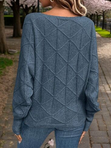 Womens Crewneck Batwing Sleeve Knitted Sweaters Solid Color Trendy Spring Casual Pullover Sweaters in Saudi Arabia