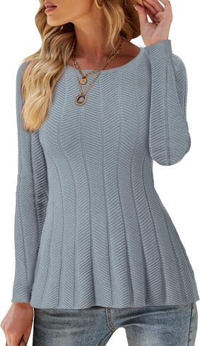 Seta T Women's Sweater Long Sleeve Crewneck Pleated Peplum Knit Tops Fall Winter Casual Blouse in Saudi Arabia