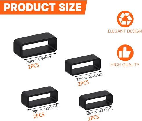 8Pcs Watch Band Keepers, Watch Strap Holder 18mm/20mm/22mm /24mm Rubber Watch Band Holder Loop, Replacement Band Strap for Smart Sport Watchers Clasp Ring Accessories (Black) in Kuwait