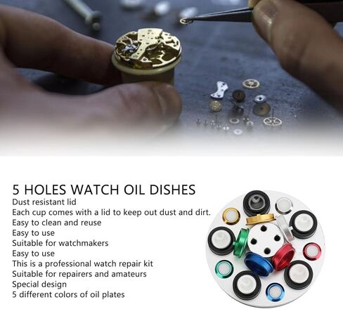 Asixxsix Watch Oiler Dish, Turntable 5 Dish Watch Oiler Repair Kit Watches Oil Immersion ToolOiler WatchOil WatchmakerOil Cup, WatchOil Dipping Tool,Watchmaker Watches Repair Accessories in Saudi Arabia