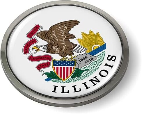 Illinois State Flag 3D Domed CAR Emblem Badge Sticker Chrome Metal Round Bezel in Saudi Arabia