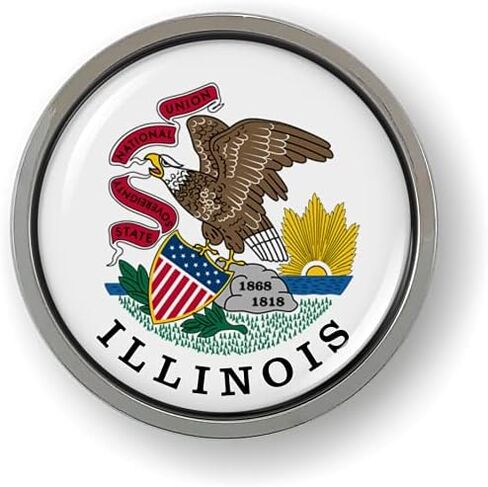 Illinois State Flag 3D Domed CAR Emblem Badge Sticker Chrome Metal Round Bezel in Saudi Arabia