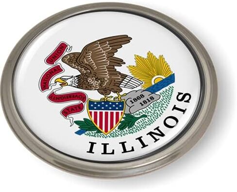 Illinois State Flag 3D Domed CAR Emblem Badge Sticker Chrome Metal Round Bezel in Saudi Arabia