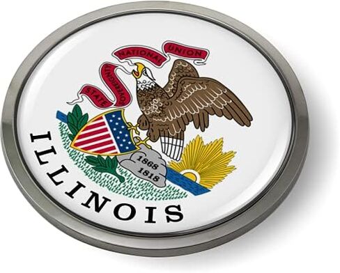 Illinois State Flag 3D Domed CAR Emblem Badge Sticker Chrome Metal Round Bezel in Saudi Arabia