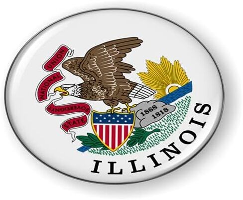Illinois State Flag 3D Domed CAR Emblem Badge Sticker Chrome Metal Round Bezel in Saudi Arabia