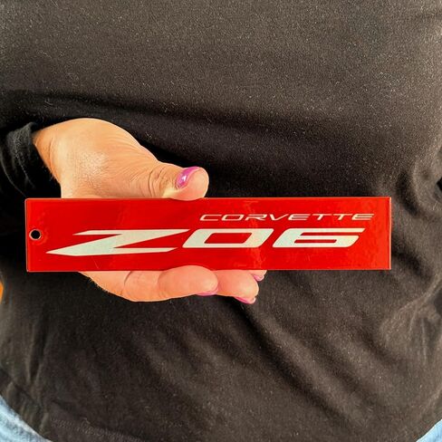 C8 Corvette ZO6 Red Steel Magnet Emblem Dusted Chrome Powder Finish 7.5" by 1.75" Z06 in Kuwait
