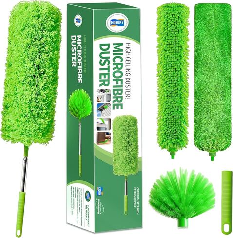 Cobweb Duster with Extension Pole,Cleaner Outdoor 110" Telescoping Extended Sspider Brush, Dusting Kit,Long Handle Reach for High Ceilings and Fans,Microfiber Webster Remover Tools Feather Dusters in Saudi Arabia