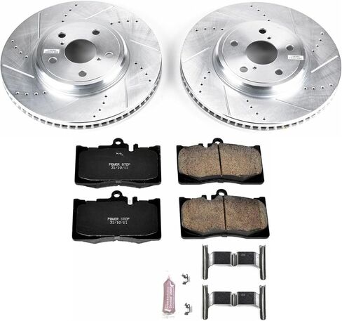 Power Stop K2327 Front Z23 Carbon Fiber Brake Pads with Drilled & Slotted Brake Rotors Kit and 2 Front Sensor Wires For Lexus LS430 2001-2006 [Model Specific] in Saudi Arabia