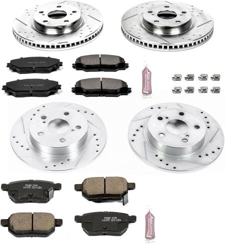PowerStop Front and Rear Brake Kit For Scion tC 2011-16 - Drilled and Slotted Disc Rotors with Ceramic Brake Pads Replacement, K6076 in Saudi Arabia