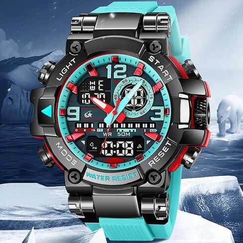 findtime Watches for Men Military Digital Watch Large Face Tactical Waterproof Watch Unique Colors Analog LED Backlight Sports Alarm Stopwatch Wristwatch for Mens Watches in Saudi Arabia