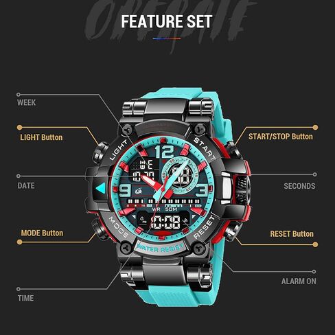 findtime Watches for Men Military Digital Watch Large Face Tactical Waterproof Watch Unique Colors Analog LED Backlight Sports Alarm Stopwatch Wristwatch for Mens Watches in Saudi Arabia