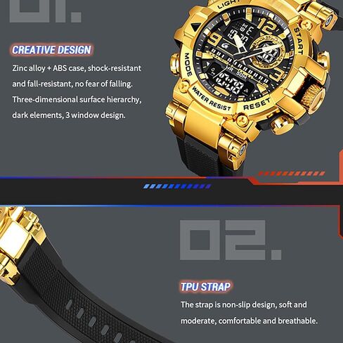 findtime Watches for Men Military Digital Watch Large Face Tactical Waterproof Watch Unique Colors Analog LED Backlight Sports Alarm Stopwatch Wristwatch for Mens Watches in Saudi Arabia