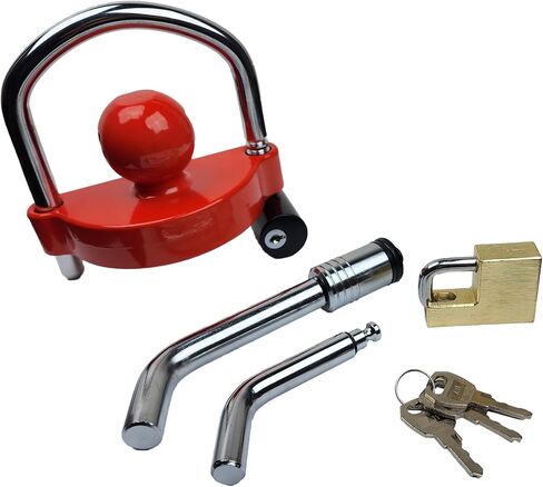 Heavy-Duty Anti-Theft Universal Trailer Hitch Lock Set, Adjustable 5/8" to 1" Latch Lock, Dual Receiver Lock for 1-7/8" to 2-5/16" Couplers in Kuwait