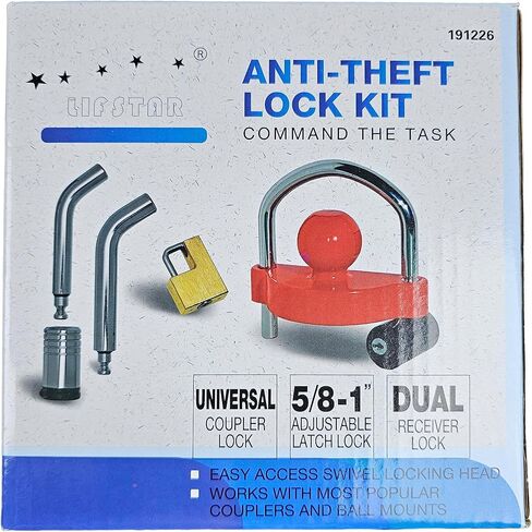 Heavy-Duty Anti-Theft Universal Trailer Hitch Lock Set, Adjustable 5/8" to 1" Latch Lock, Dual Receiver Lock for 1-7/8" to 2-5/16" Couplers in Kuwait