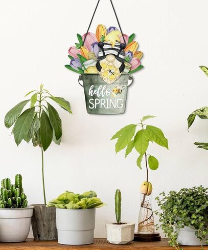 Putuo Decor Easter Door Decoration,Reversible Happy Easter & Hello Spring Floral Bucket Hanging Sign, Bunny Gnome Door Wreath for Front Door, Porch, Indoor, Outdoor, Party Supplies in Saudi Arabia