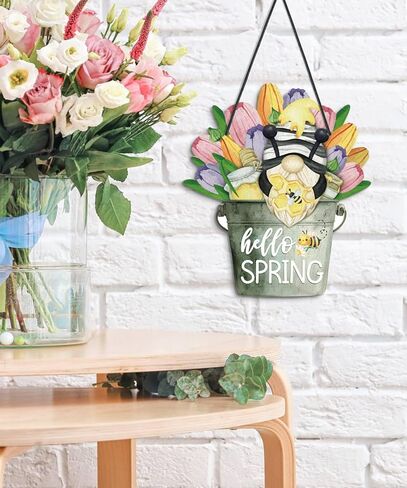 Putuo Decor Easter Door Decoration,Reversible Happy Easter & Hello Spring Floral Bucket Hanging Sign, Bunny Gnome Door Wreath for Front Door, Porch, Indoor, Outdoor, Party Supplies in Saudi Arabia