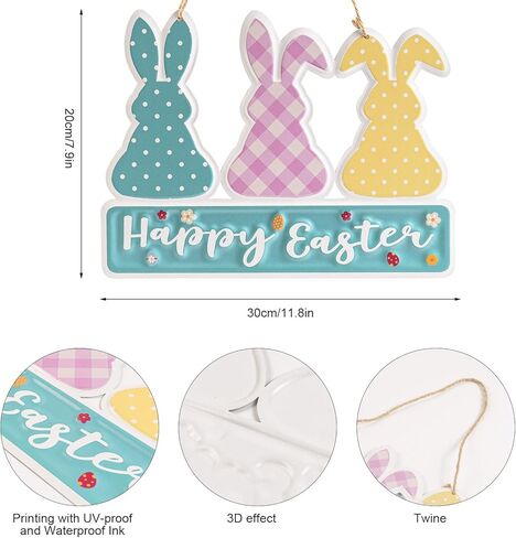Metal Happy Easter Door Hanger Sign, Easter Bunny Wall Hanging Front Door Decor, Spring Rabbit Decorative Signage Plaque Outdoor Indoor Decorations for Home in Kuwait
