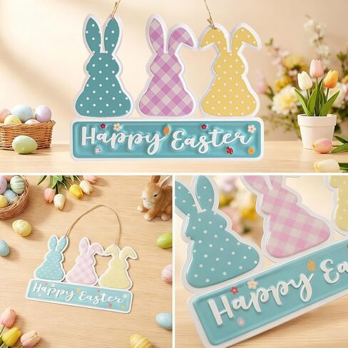 Metal Happy Easter Door Hanger Sign, Easter Bunny Wall Hanging Front Door Decor, Spring Rabbit Decorative Signage Plaque Outdoor Indoor Decorations for Home in Kuwait