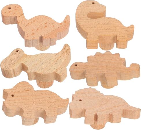 6pcs Wooden Dinosaur Cabinet Knobs with Screws, Drawer Pulls Animal Pattern Handles for Nursery, Dresser, and Closet Furniture Decoration in Kuwait