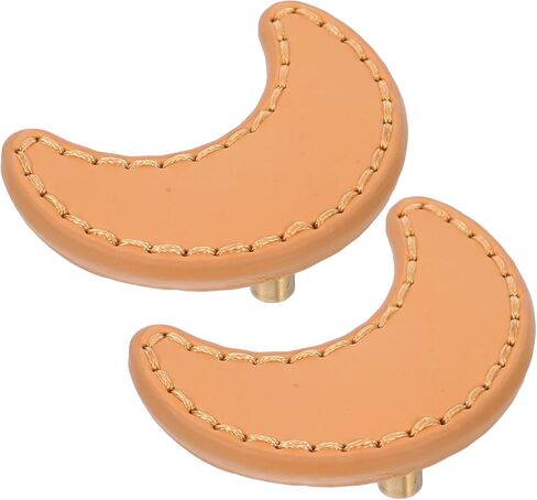 2pcs Moon-Shaped Cabinet Door Handles Pu Leather Drawer Pulls Single Hole Furniture Hardware for ’ Wardrobe and Dresser Drawer Replacement in Saudi Arabia