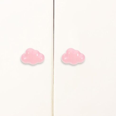 2pcs Cloud Shape Ceramic Door Handles for ’ Room Wardrobe and Drawer Pulls, Cute Pink Ceramic Cabinet Knobs for Boys and Bedroom Furniture in Kuwait
