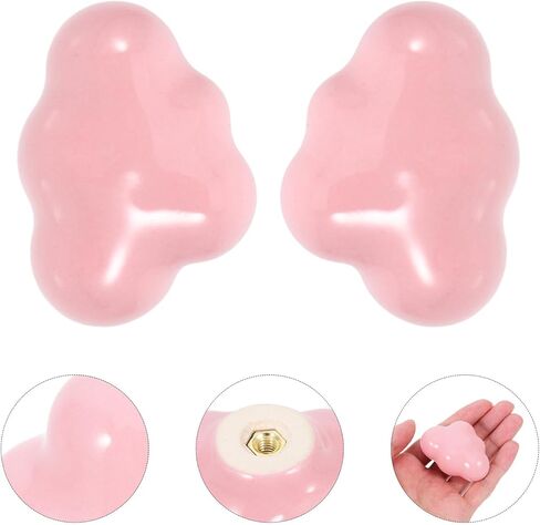 2pcs Cloud Shape Ceramic Door Handles for ’ Room Wardrobe and Drawer Pulls, Cute Pink Ceramic Cabinet Knobs for Boys and Bedroom Furniture in Kuwait
