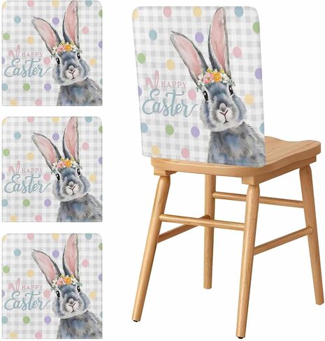 LooPoP Easter Chair Covers Set of 4 Pink Rose Bunny Chair Slipcover Protector Stretch Chair Covers Spring Tulip Floral Leaves Chair Back Covers for Dining Chairs Kitchen Dinner Spring Holiday Party in Saudi Arabia