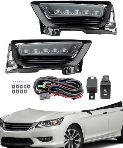 Pair Fog Lights Assembly Compatible with Accord 4DR Sedan 2013 2014 2015 Not Halogen Left and Right Side Lamp with Switch and Harness Clear Lens 33900T2AA01 33950T2AA01 in Kuwait