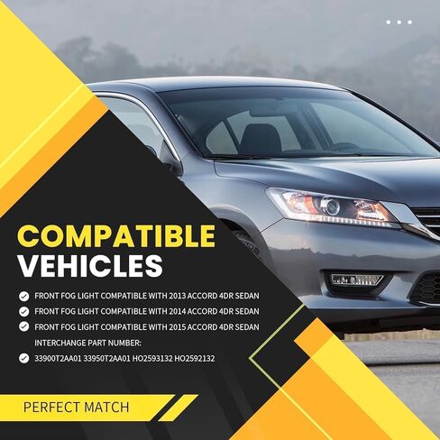 Pair Fog Lights Assembly Compatible with Accord 4DR Sedan 2013 2014 2015 Not Halogen Left and Right Side Lamp with Switch and Harness Clear Lens 33900T2AA01 33950T2AA01 in Kuwait