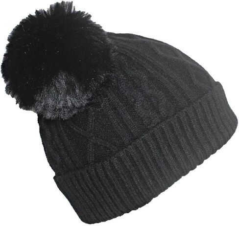 Quality Womens Knit Cap Plush Lined W/2 Large Pom Poms in Saudi Arabia