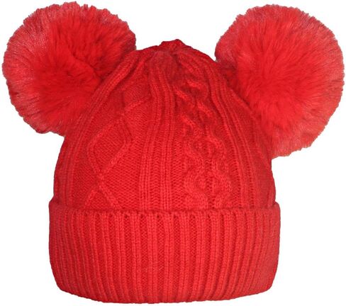 Quality Womens Knit Cap Plush Lined W/2 Large Pom Poms in Saudi Arabia