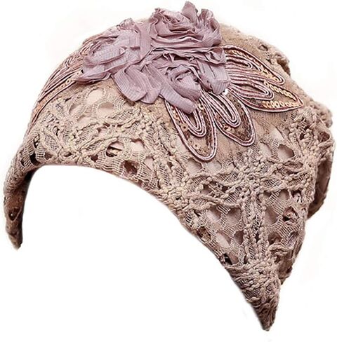 قبعة صغيرة للسيدات من Queenbox مصنوعة من الدانتيل على شكل زهرة عمامة باللون البيج in Kuwait