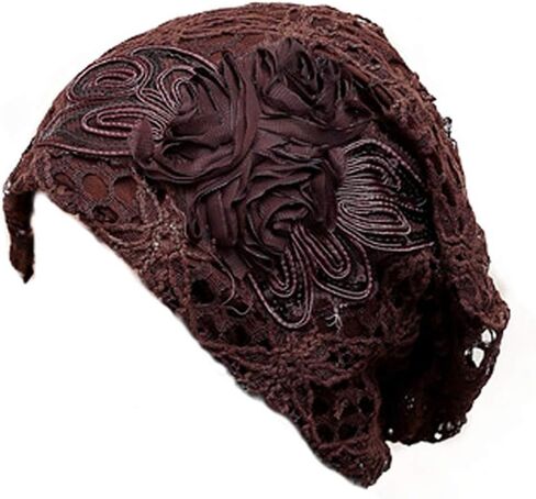 Queenbox Womens Lace Flower Beanie Hat Cap Turban Beige in Saudi Arabia