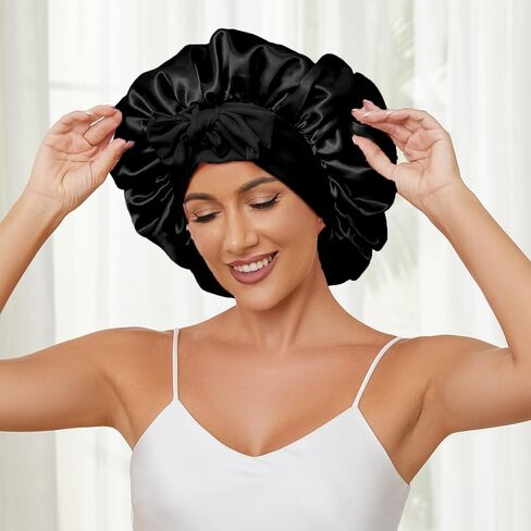 Satin Bonnet, Silk Hair Bonnet for Sleeping, Sleep Bonnets for Women, Large Tie Band Sleep Cap for Curly Hair Braids in Saudi Arabia