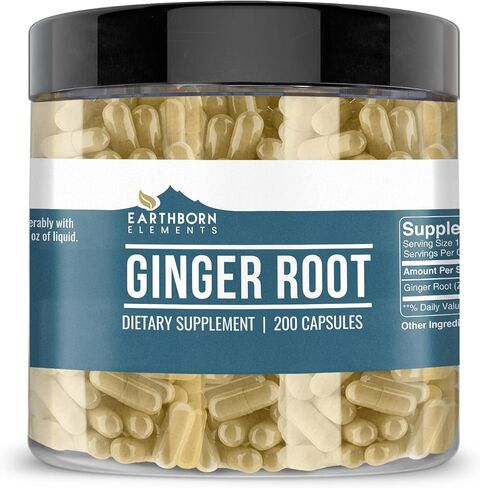 Earthborn Elements Ginger Root (200 Capsules) Pure & Undiluted, No Additives in Kuwait