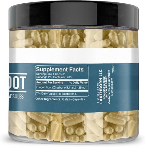 Earthborn Elements Ginger Root (200 Capsules) Pure & Undiluted, No Additives in Kuwait