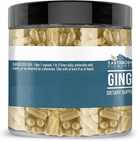Earthborn Elements Ginger Root (200 Capsules) Pure & Undiluted, No Additives in Kuwait