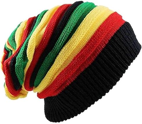 قبعة صغيرة على الطراز الجامايكي للجنسين، قبعة ريغي عصرية، قبعة صغيرة فضفاضة مخططة متعددة الألوان، قبعة محبوكة فضفاضة بألوان الراستا، مثالية لمهرجانات الريغي in Kuwait