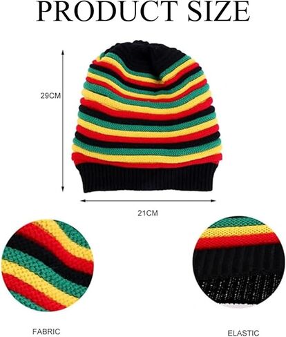 قبعة صغيرة على الطراز الجامايكي للجنسين، قبعة ريغي عصرية، قبعة صغيرة فضفاضة مخططة متعددة الألوان، قبعة محبوكة فضفاضة بألوان الراستا، مثالية لمهرجانات الريغي in Kuwait